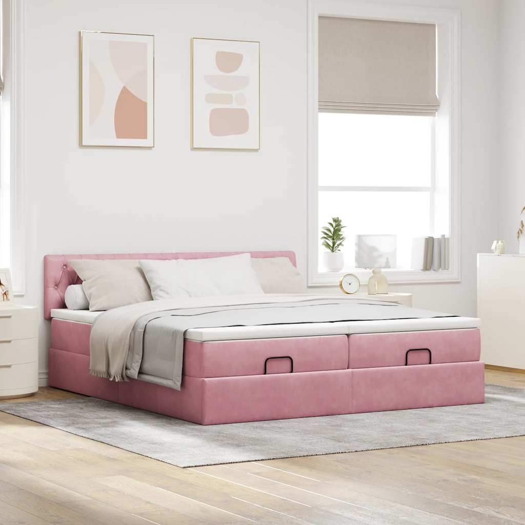 Struttura Letto Pouf con Materassi Rosa 200x200 cm Velluto