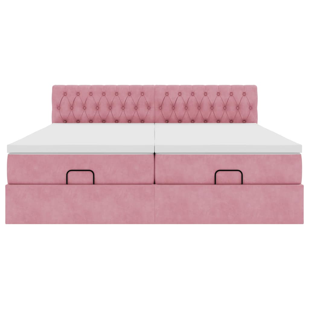Struttura Letto Pouf con Materassi Rosa 200x200 cm Velluto - homemem39