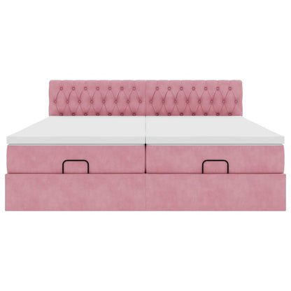 Struttura Letto Pouf con Materassi Rosa 200x200 cm Velluto - homemem39