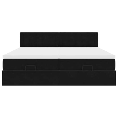 Struttura Letto Pouf con Materassi Nero 160x200 cm in Velluto