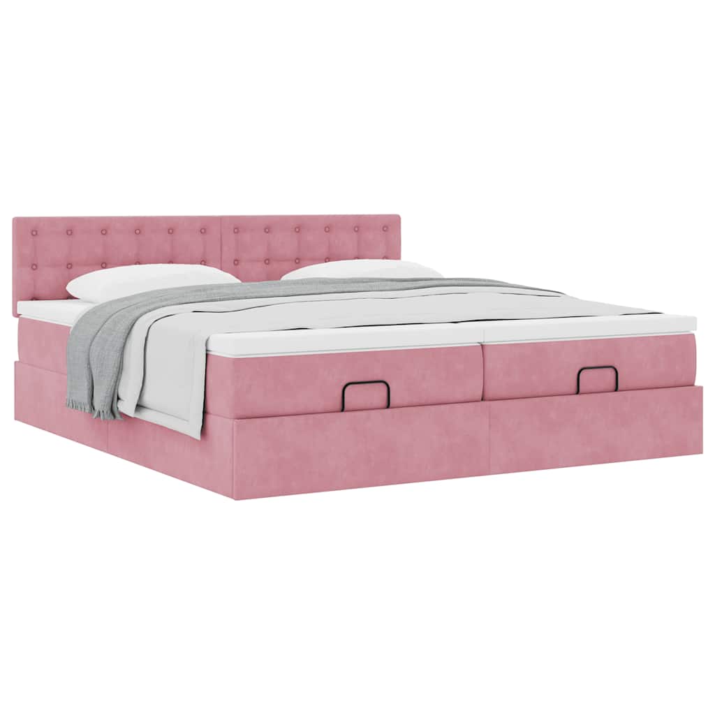 Struttura Letto Pouf con Materassi Rosa 160x200 cm Velluto | homemem39