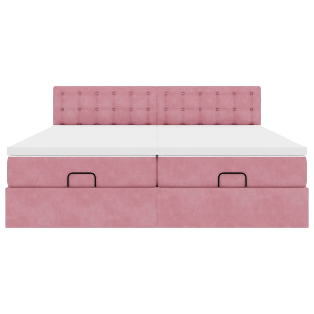 Struttura Letto Pouf con Materassi Rosa 160x200 cm Velluto | homemem39