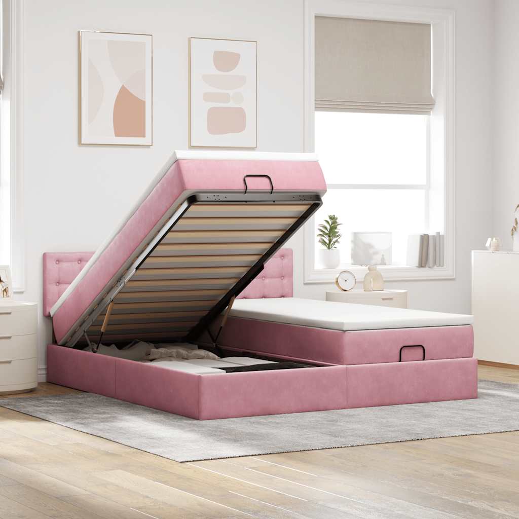 Struttura Letto Pouf con Materassi Rosa 160x200 cm Velluto | homemem39