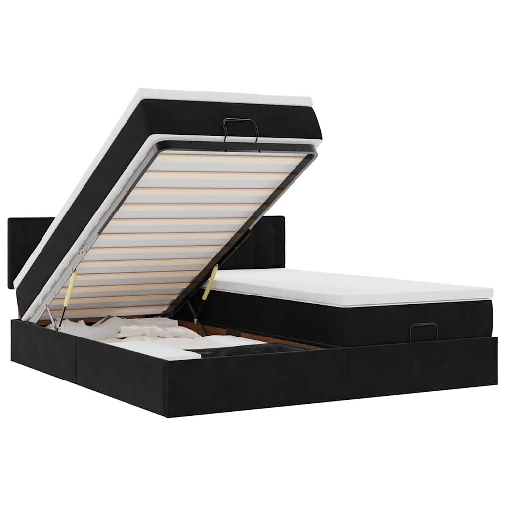 Struttura Letto Pouf con Materassi Nero 180x200 cm in Velluto - homemem39