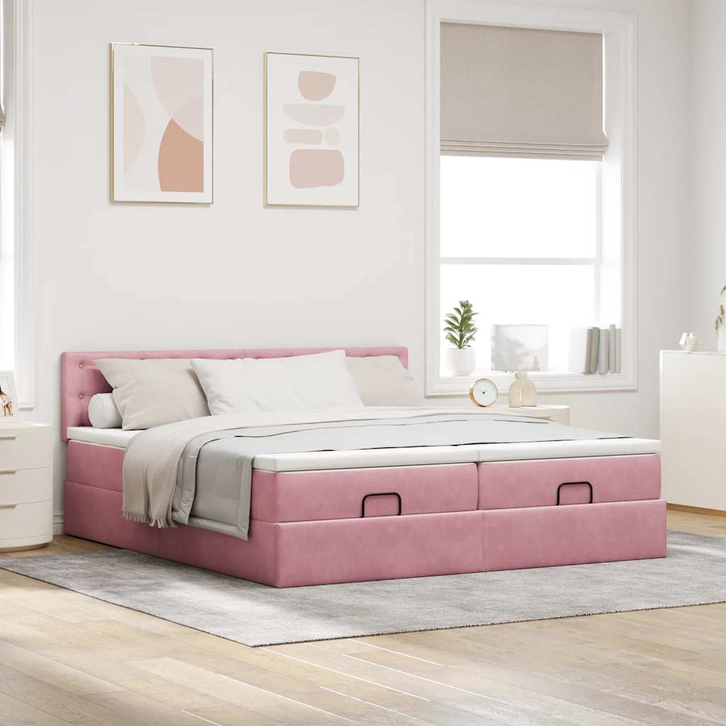 Struttura Letto Pouf con Materassi Rosa 180x200 cm Velluto | homemem39