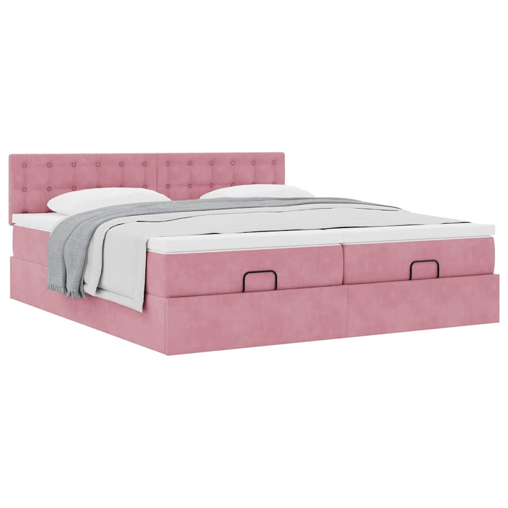 Struttura Letto Pouf con Materassi Rosa 180x200 cm Velluto | homemem39