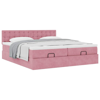Struttura Letto Pouf con Materassi Rosa 180x200 cm Velluto | homemem39