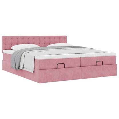 Struttura Letto Pouf con Materassi Rosa 200x200 cm Velluto - homemem39