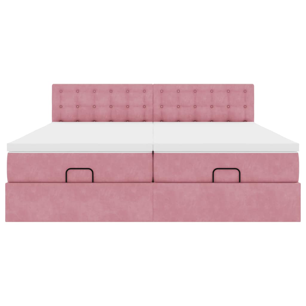 Struttura Letto Pouf con Materassi Rosa 200x200 cm Velluto - homemem39