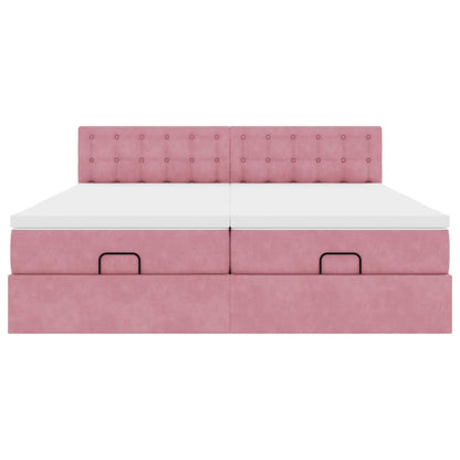 Struttura Letto Pouf con Materassi Rosa 200x200 cm Velluto - homemem39