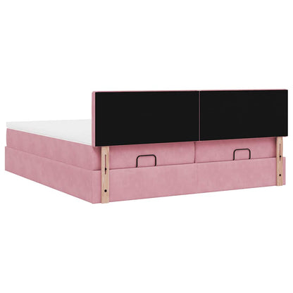 Struttura Letto Pouf con Materassi Rosa 200x200 cm Velluto - homemem39