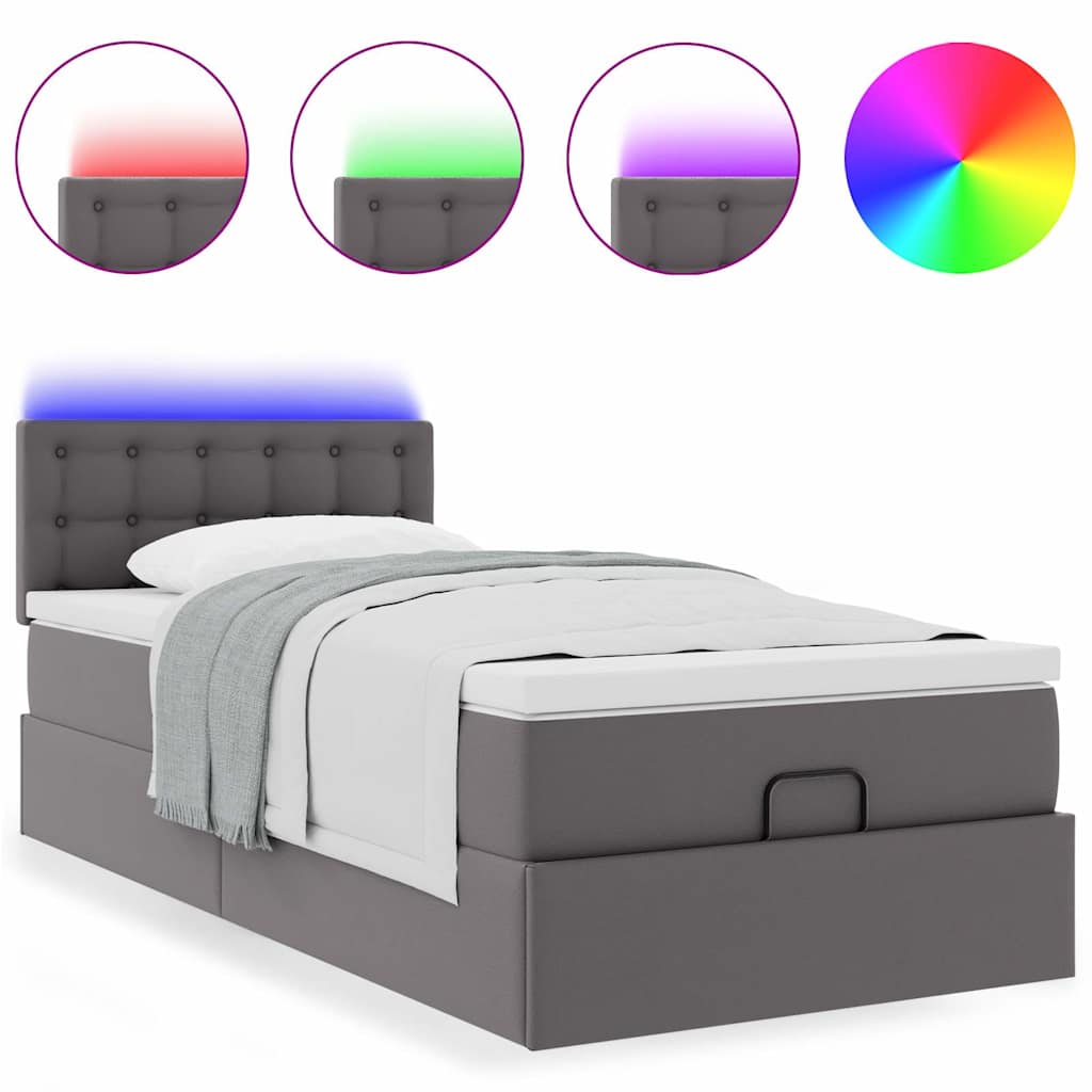 Struttura Letto Pouf con Materasso Grigio 90x190 cm Similpelle | homemem39
