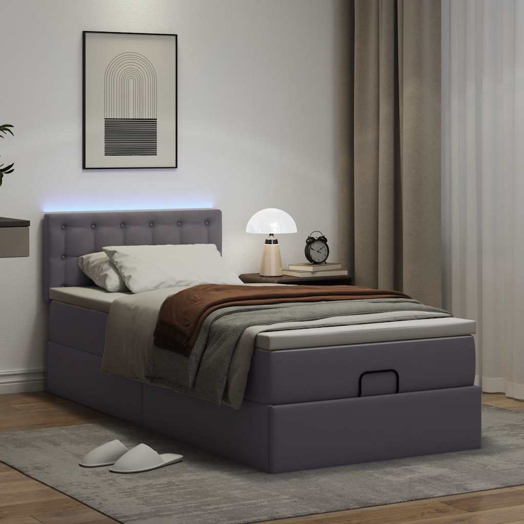 Struttura Letto Pouf con Materasso Grigio 90x200 cm Similpelle | homemem39