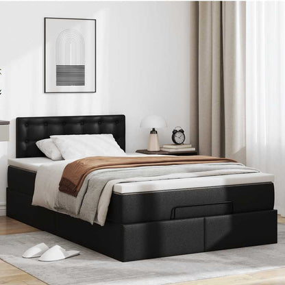 Struttura Letto Pouf con Materasso Nero 120x200 cm Similpelle