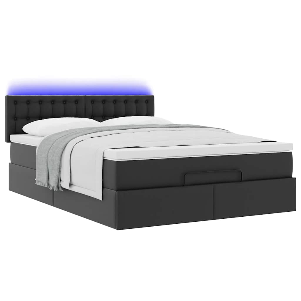 Pouf Letto con Materassi e LED Nero 140x190cm Similpelle - homemem39