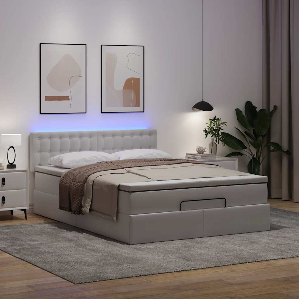 Pouf Letto con Materassi e LED Bianco Puro 140x190cm Similpelle