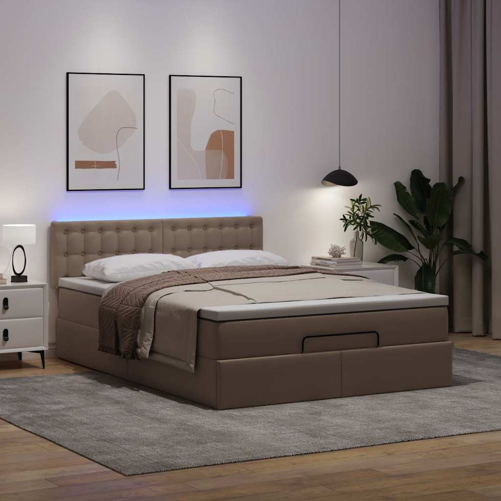 Pouf Letto con Materassi e LED Cappuccino 140x190cm Similpelle | homemem39