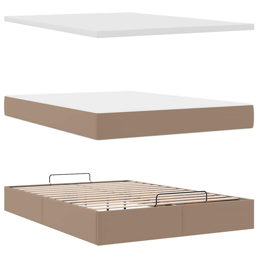 Pouf Letto con Materassi e LED Cappuccino 140x190cm Similpelle