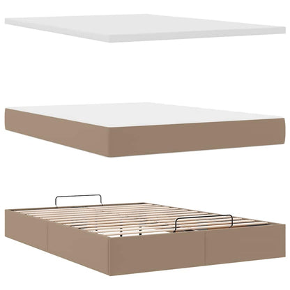 Pouf Letto con Materassi e LED Cappuccino 140x190cm Similpelle