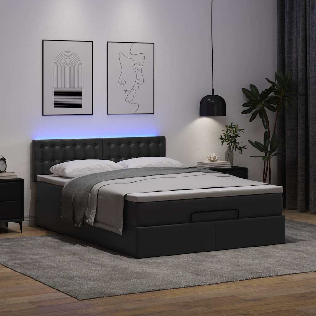 Pouf Letto con Materassi e LED Nero 140x200cm Similpelle - homemem39