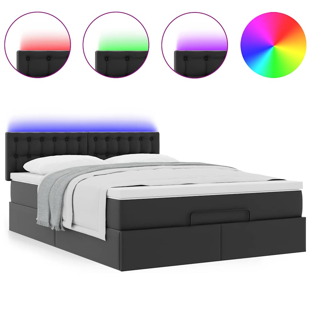 Pouf Letto con Materassi e LED Nero 140x200cm Similpelle - homemem39