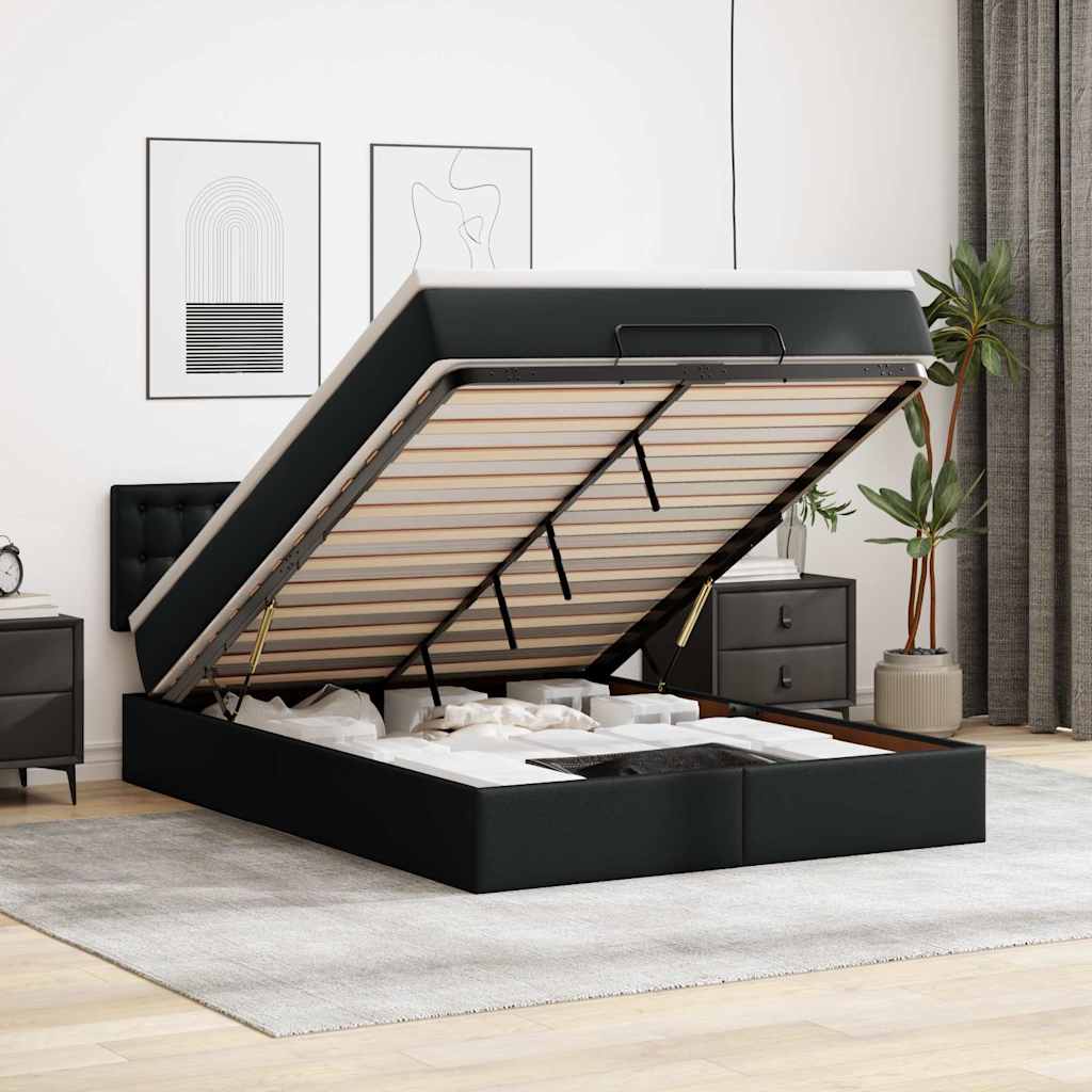 Pouf Letto con Materassi e LED Nero 140x200cm Similpelle