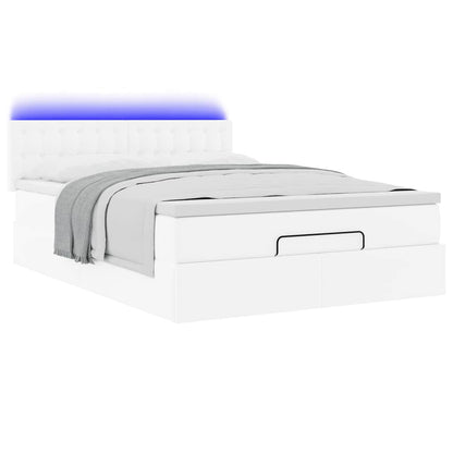 Pouf Letto con Materassi e LED Bianco Puro 140x200cm Similpelle | homemem39