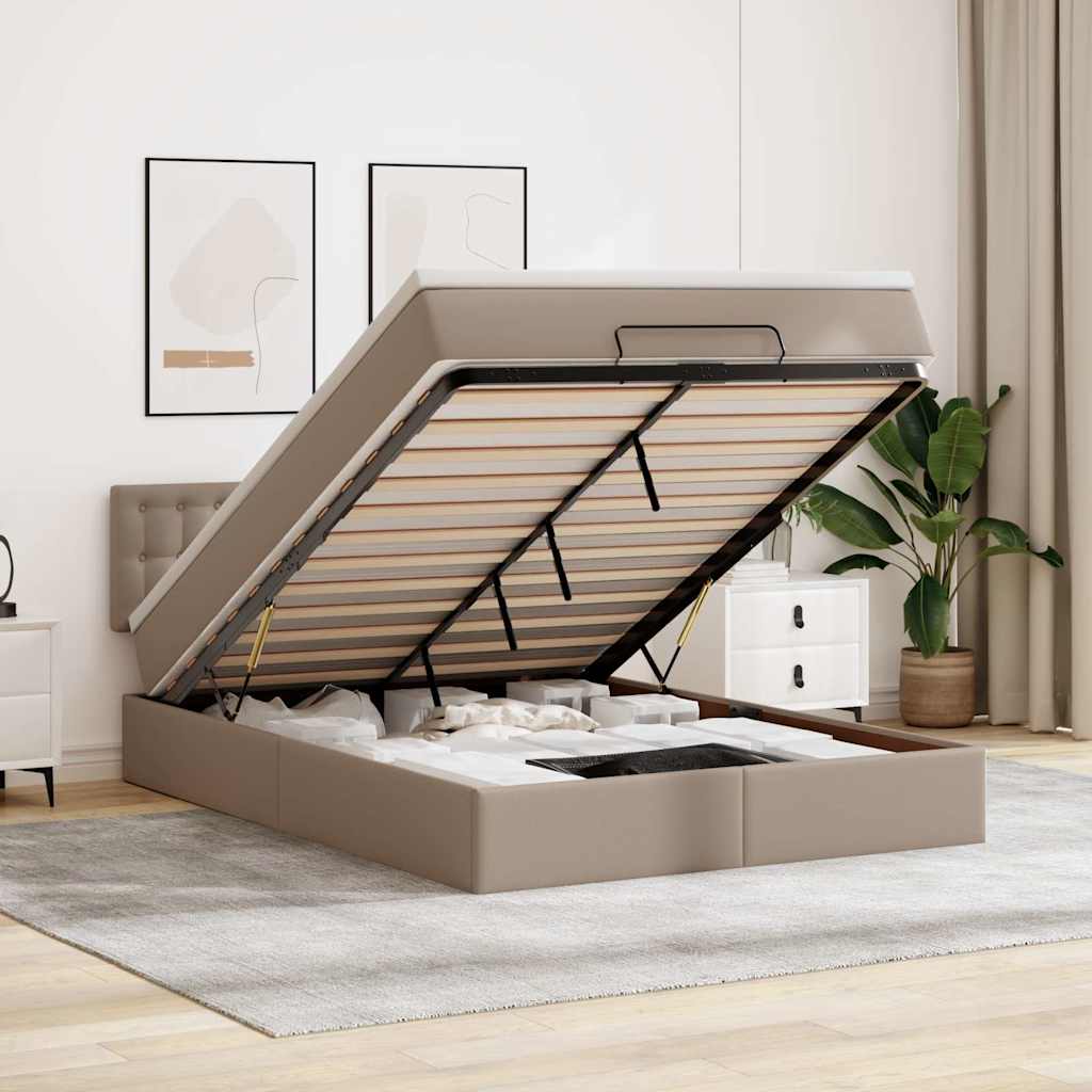 Pouf Letto con Materassi e LED Cappuccino 140x200cm Similpelle | homemem39