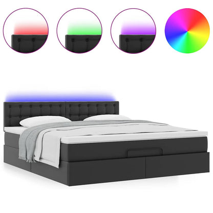 Pouf Letto con Materassi e LED Nero 160x200cm Similpelle