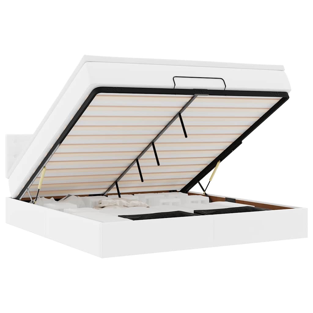 Pouf Letto con Materassi e LED Bianco Puro 160x200cm Similpelle