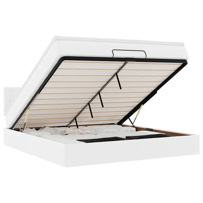 Pouf Letto con Materassi e LED Bianco Puro 160x200cm Similpelle