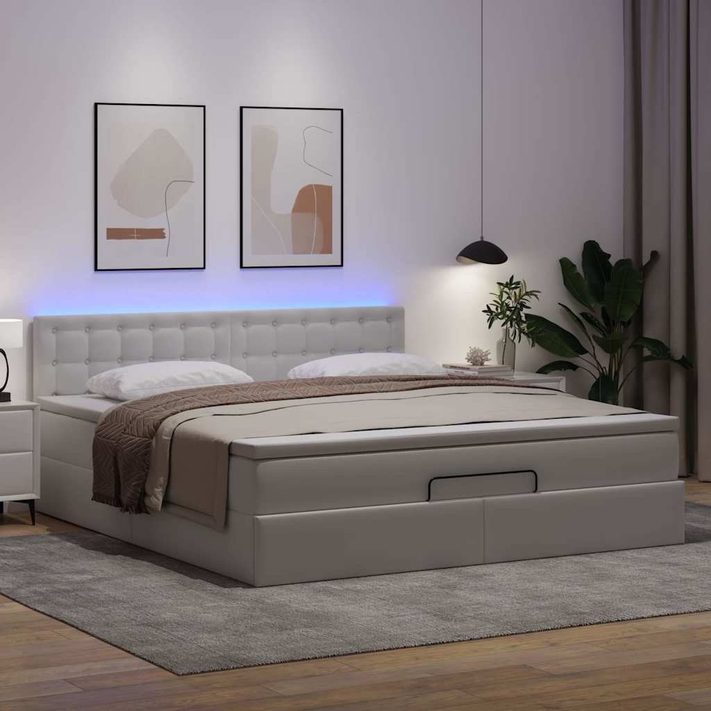 Pouf Letto con Materassi e LED Bianco Puro 160x200cm Similpelle