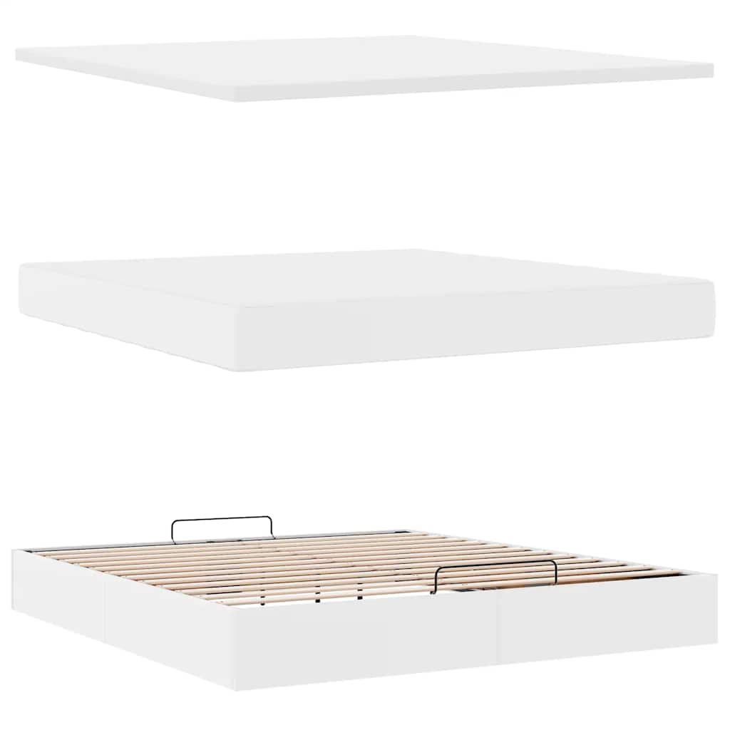 Pouf Letto con Materassi e LED Bianco Puro 160x200cm Similpelle
