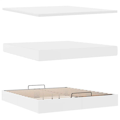 Pouf Letto con Materassi e LED Bianco Puro 160x200cm Similpelle