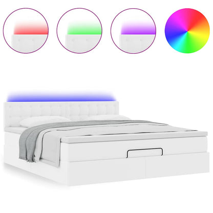 Pouf Letto con Materassi e LED Bianco Puro 160x200cm Similpelle