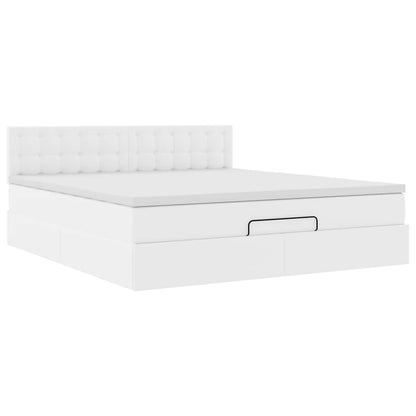 Pouf Letto con Materassi e LED Bianco Puro 160x200cm Similpelle