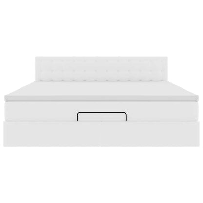 Pouf Letto con Materassi e LED Bianco Puro 160x200cm Similpelle