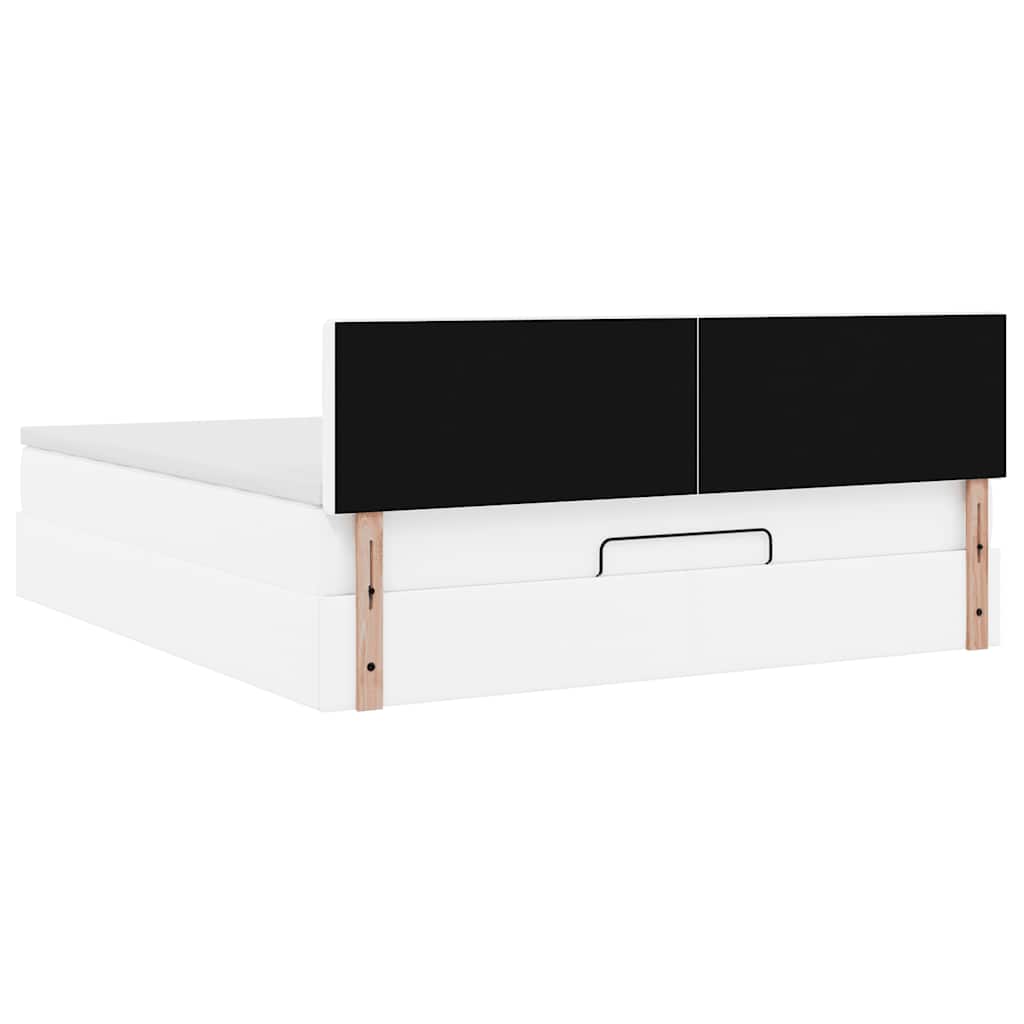 Pouf Letto con Materassi e LED Bianco Puro 160x200cm Similpelle