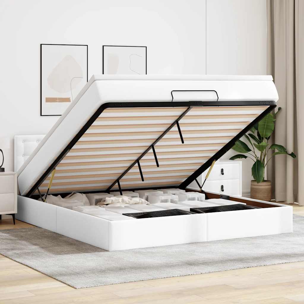 Pouf Letto con Materassi e LED Bianco Puro 160x200cm Similpelle