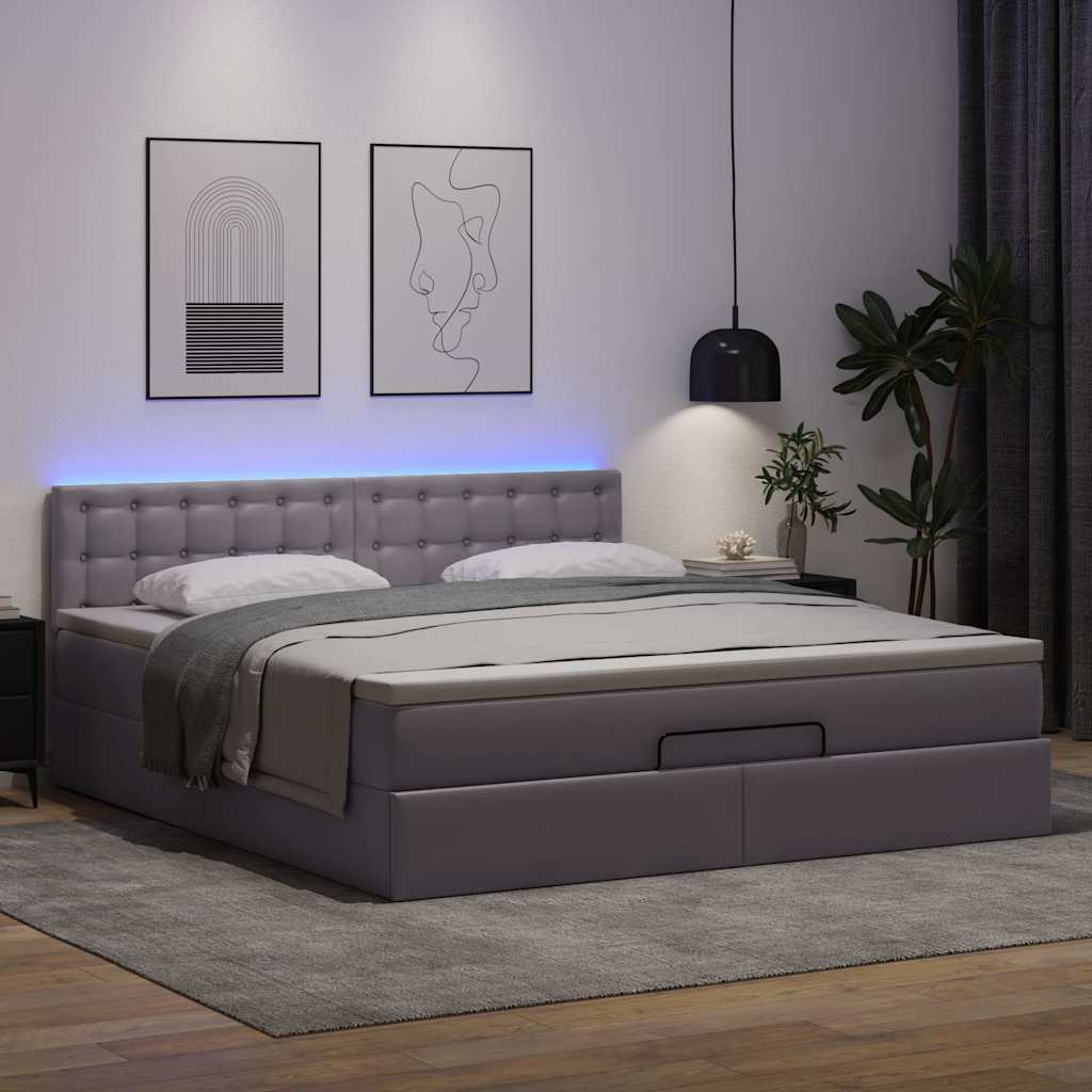 Pouf Letto con Materassi e LED Grigio 160x200cm Similpelle | homemem39