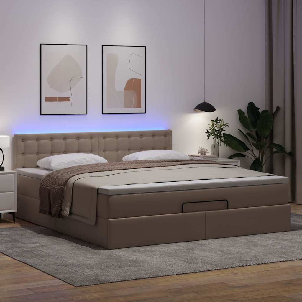 Pouf Letto con Materassi e LED Cappuccino 180x200cm Similpelle | homemem39
