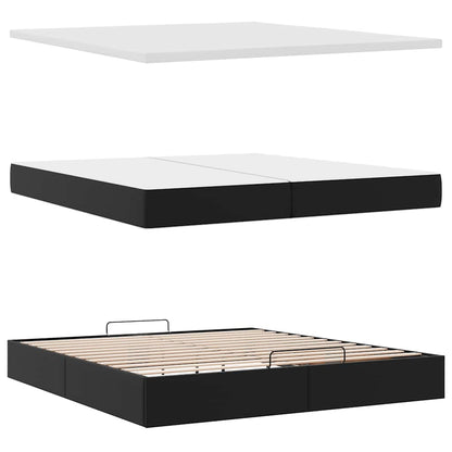 Struttura Letto Pouf con Materasso Nero 200x200 cm Similpelle