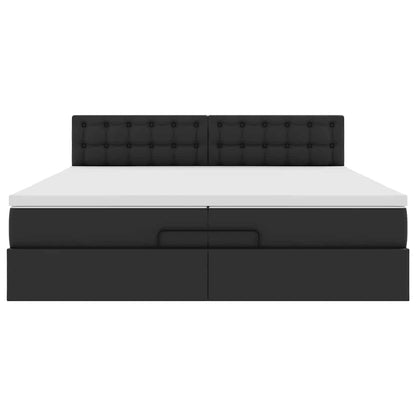 Struttura Letto Pouf con Materasso Nero 200x200 cm Similpelle