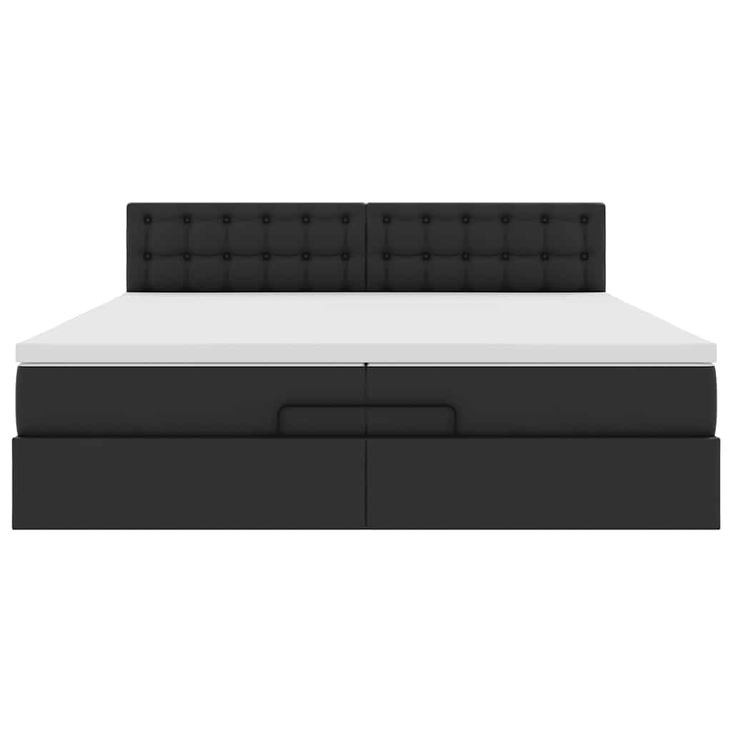Struttura Letto Pouf con Materasso Nero 200x200 cm Similpelle