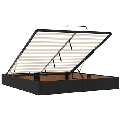 Struttura Letto Pouf con Materasso Nero 200x200 cm Similpelle