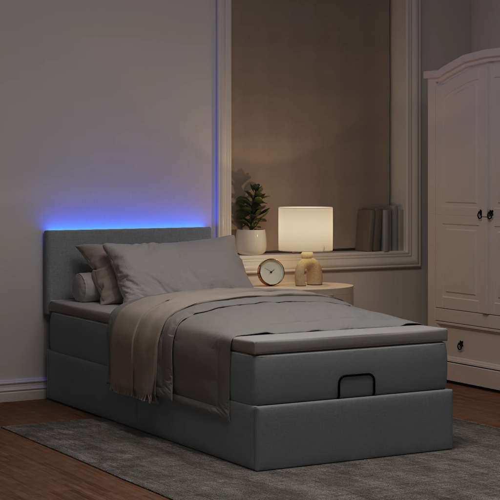 Pouf Letto con Materasso e LED Grigio Chiaro 80x200cm Tessuto