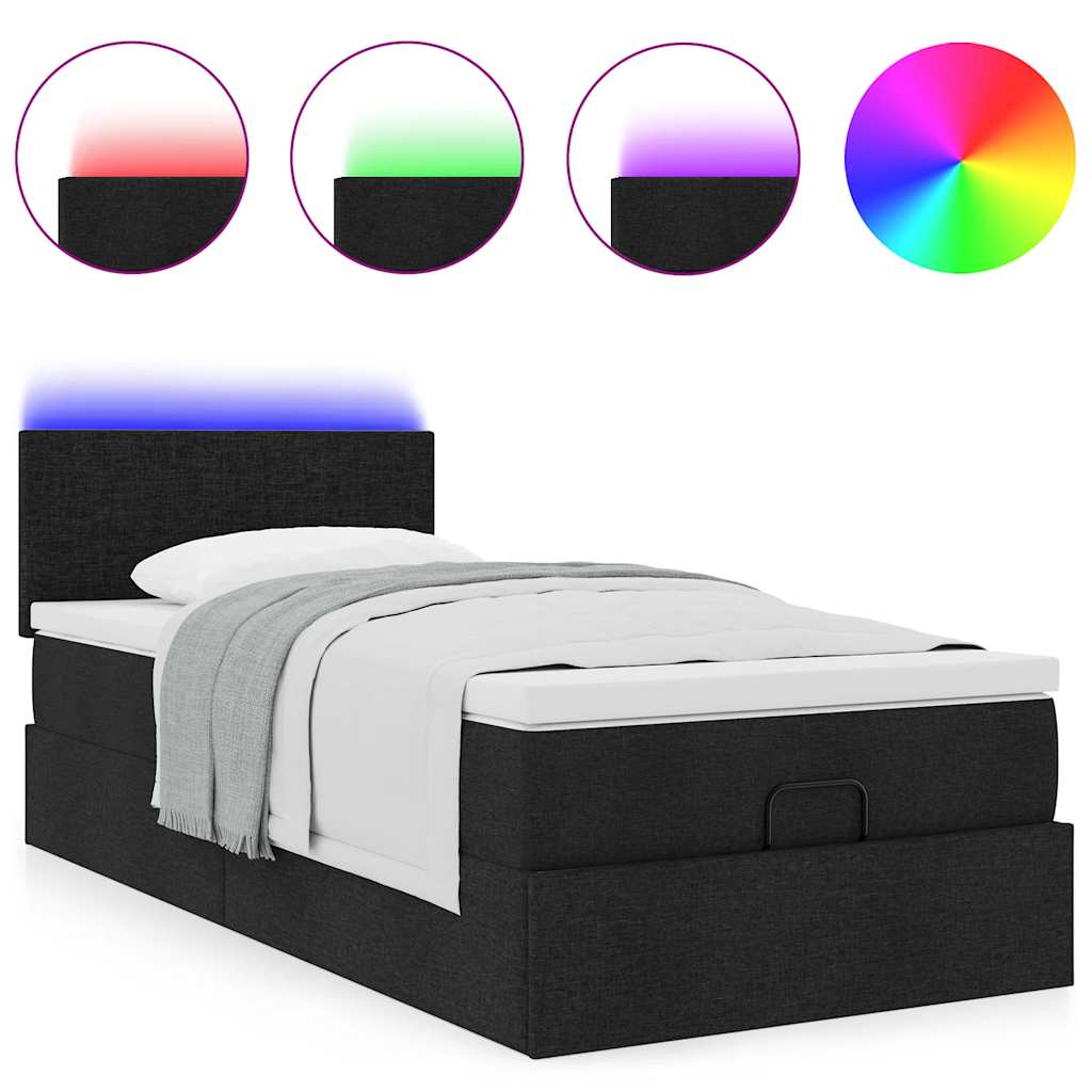 Pouf Letto con Materasso e LED Nero 80x200cm in Tessuto | homemem39