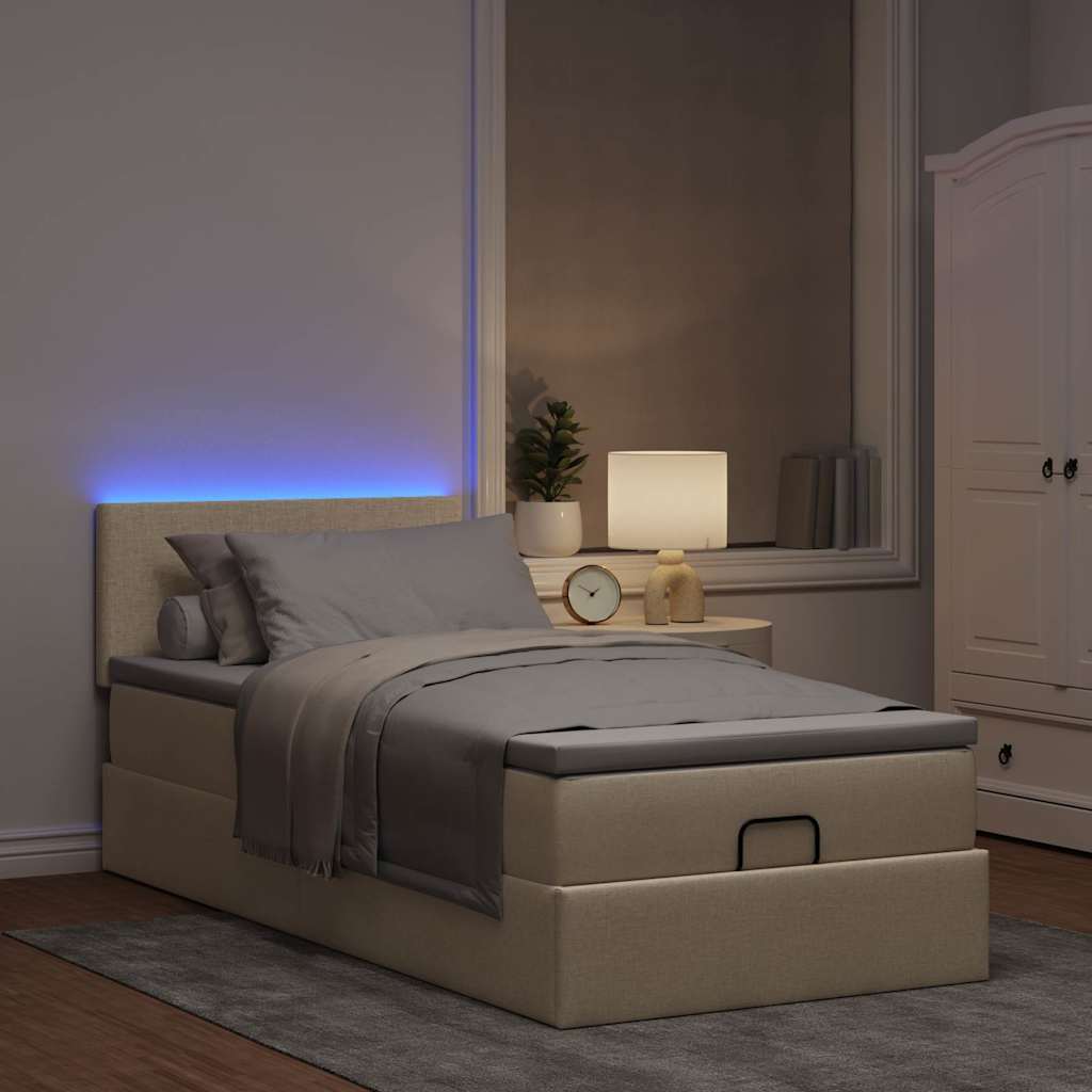 Struttura Letto Pouf con Materasso Crema 90x190 cm in Tessuto | homemem39