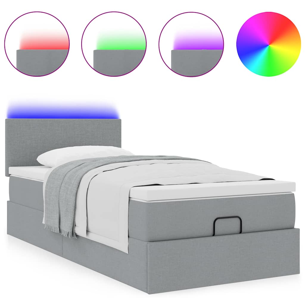 Pouf Letto con Materasso e LED Grigio Chiaro 90x200 cm Tessuto - homemem39