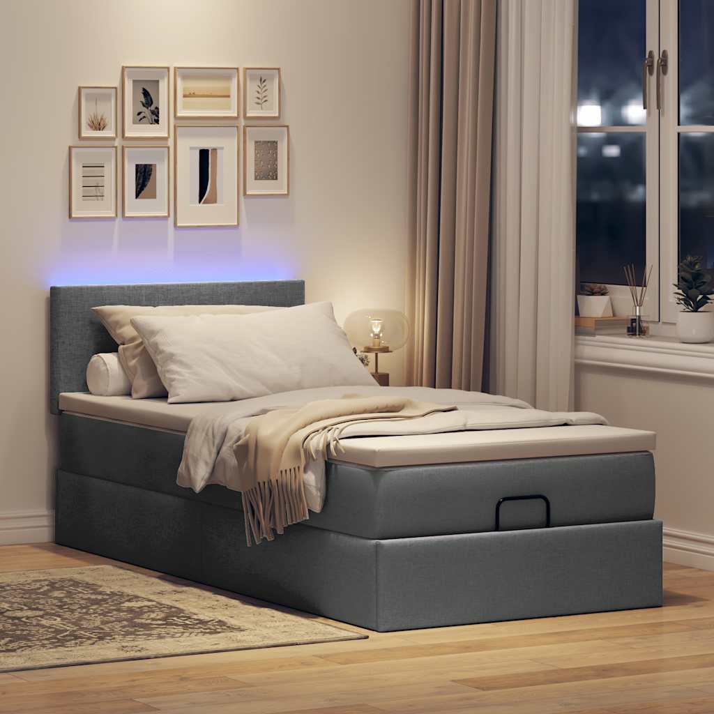 Pouf Letto con Materasso e LED Grigio Scuro 90x200 cm Tessuto - homemem39